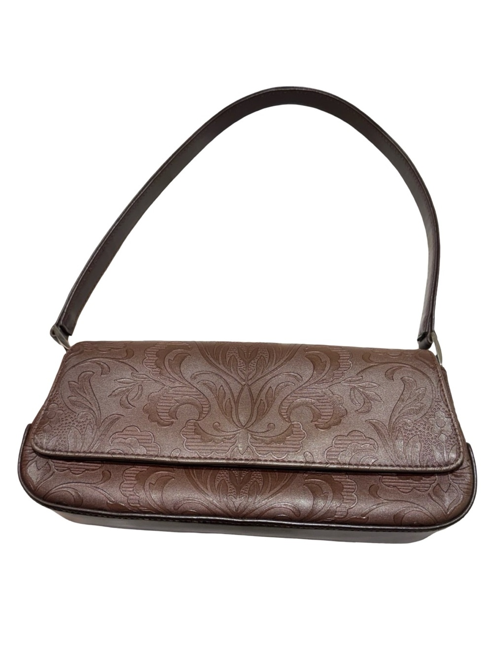 Brown Embossed Leather Shoulder Baguette Bag by Liz Claiborne